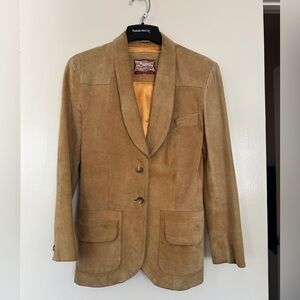 Vintage La Tanneria Suede Leather Jacket Coat | Beige Gold Lined | Wmn Size 7/8